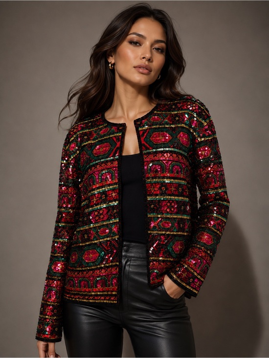 Papell Boutique Jackets & Blazers - Vintage Papell Boutique Evening Beaded Sequin Jacket Bolero Red Art Deco Glam